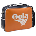 Angled view of an orange and navy Gola shoulder bag with white trim and logo.