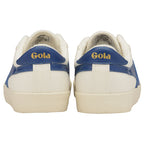 The back of two white Gola women's low-top sneakers with a blue heel cap.