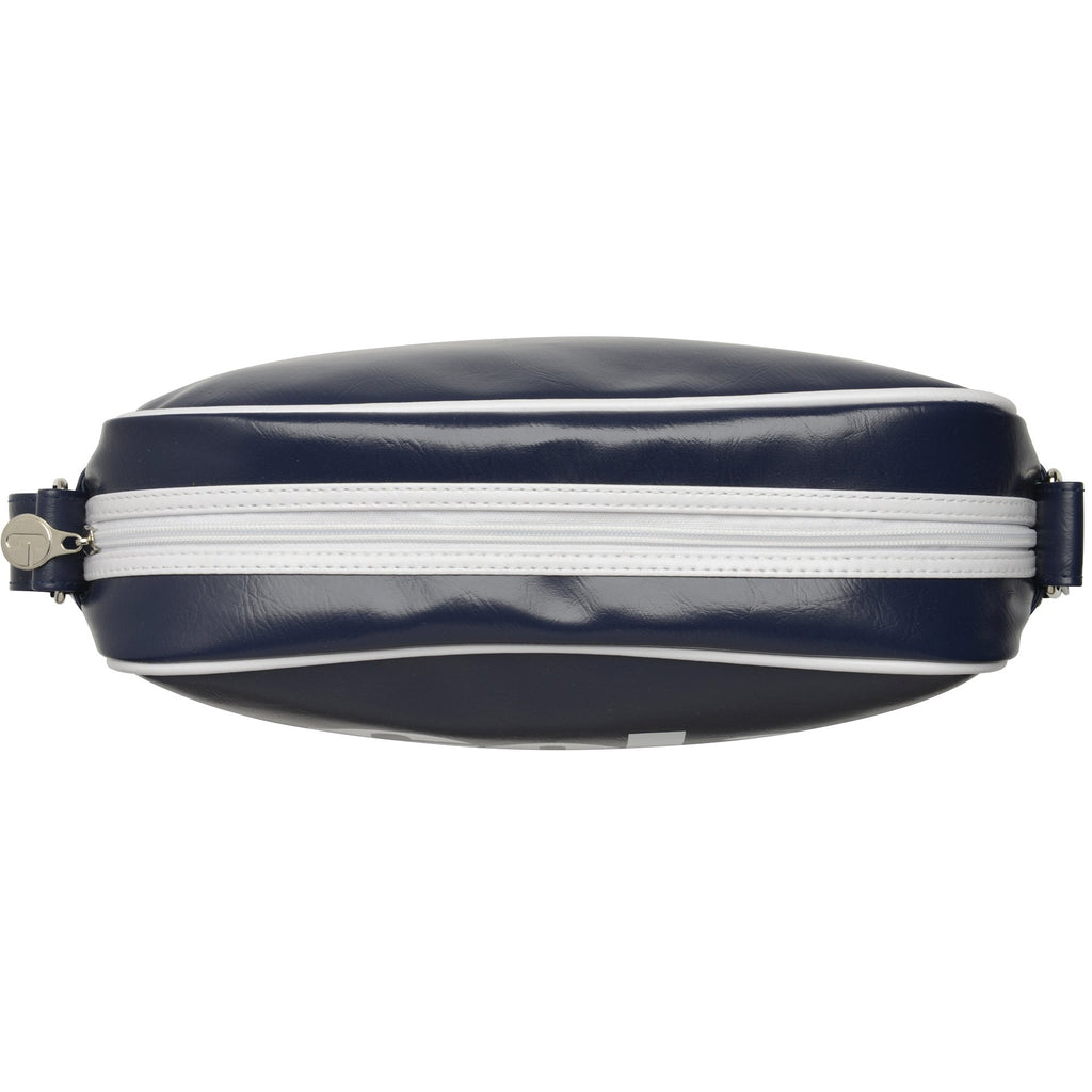 Top view of the Gola Coated Canvas Shoulder Bag in navy with a white zipper.