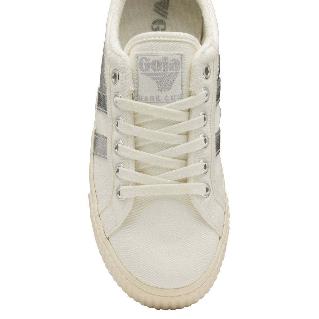 A single white and silver Gola sneaker, top down view, on a white background.