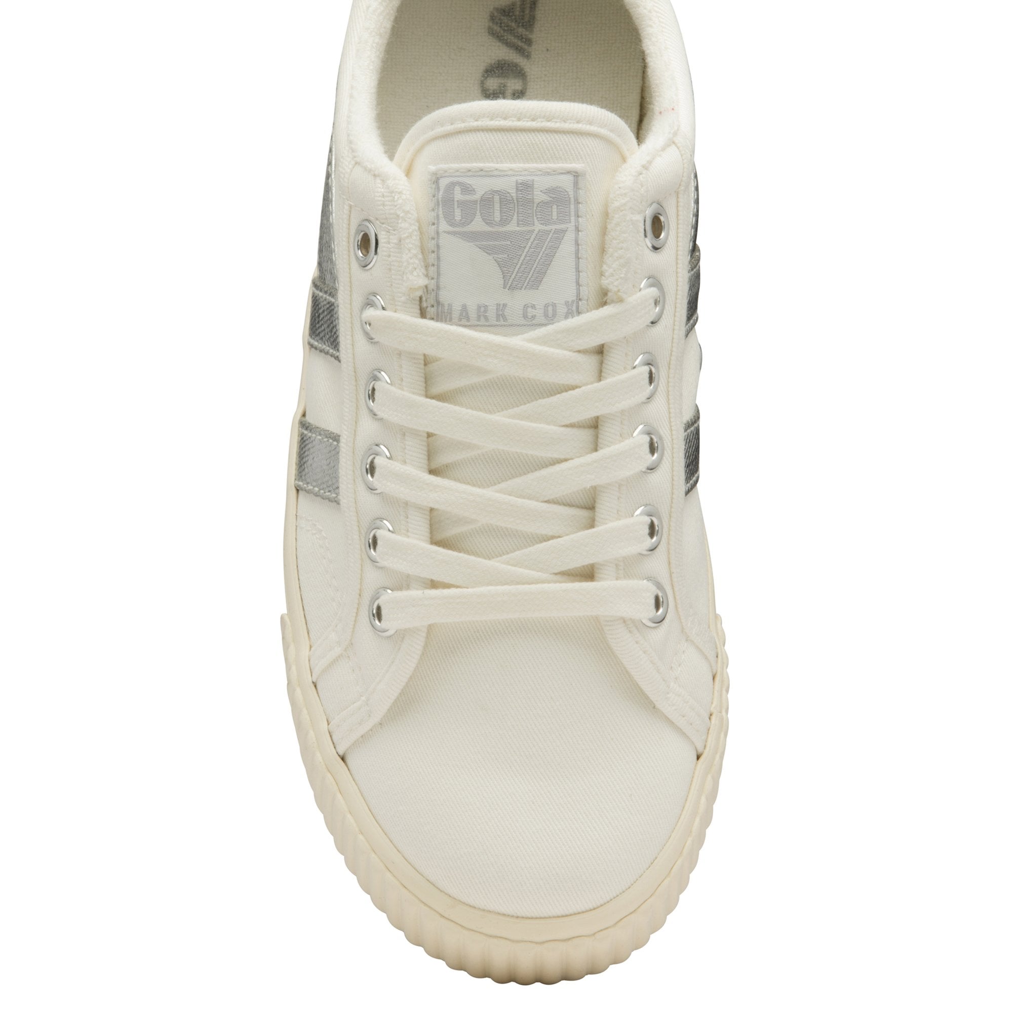 A single white and silver Gola sneaker, top down view, on a white background.