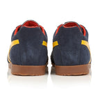 Back view of Gola men's Harrier suede trainers in navy/sun colorway.