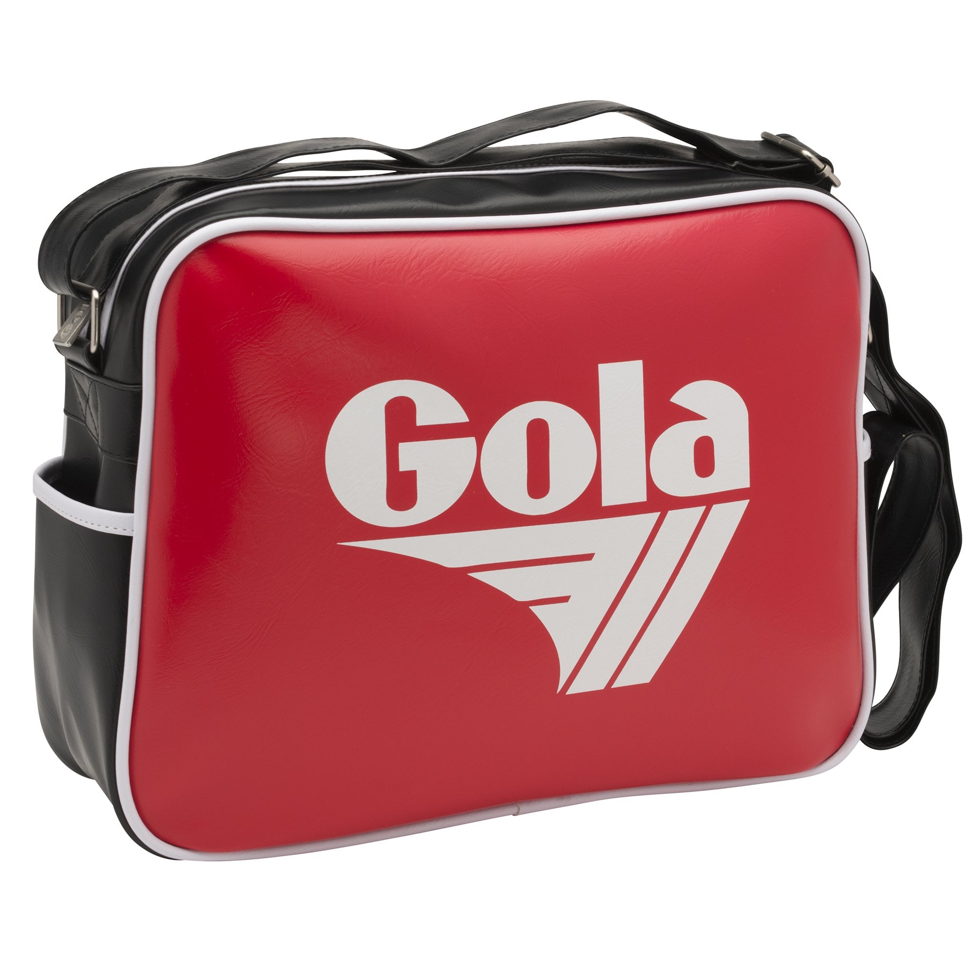 Angled view of the Gola Red and Black Shoulder Bag with adjustable strap.