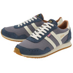 A front 3/4 view of both Gola men's Hurricane trainers in navy and grey.
