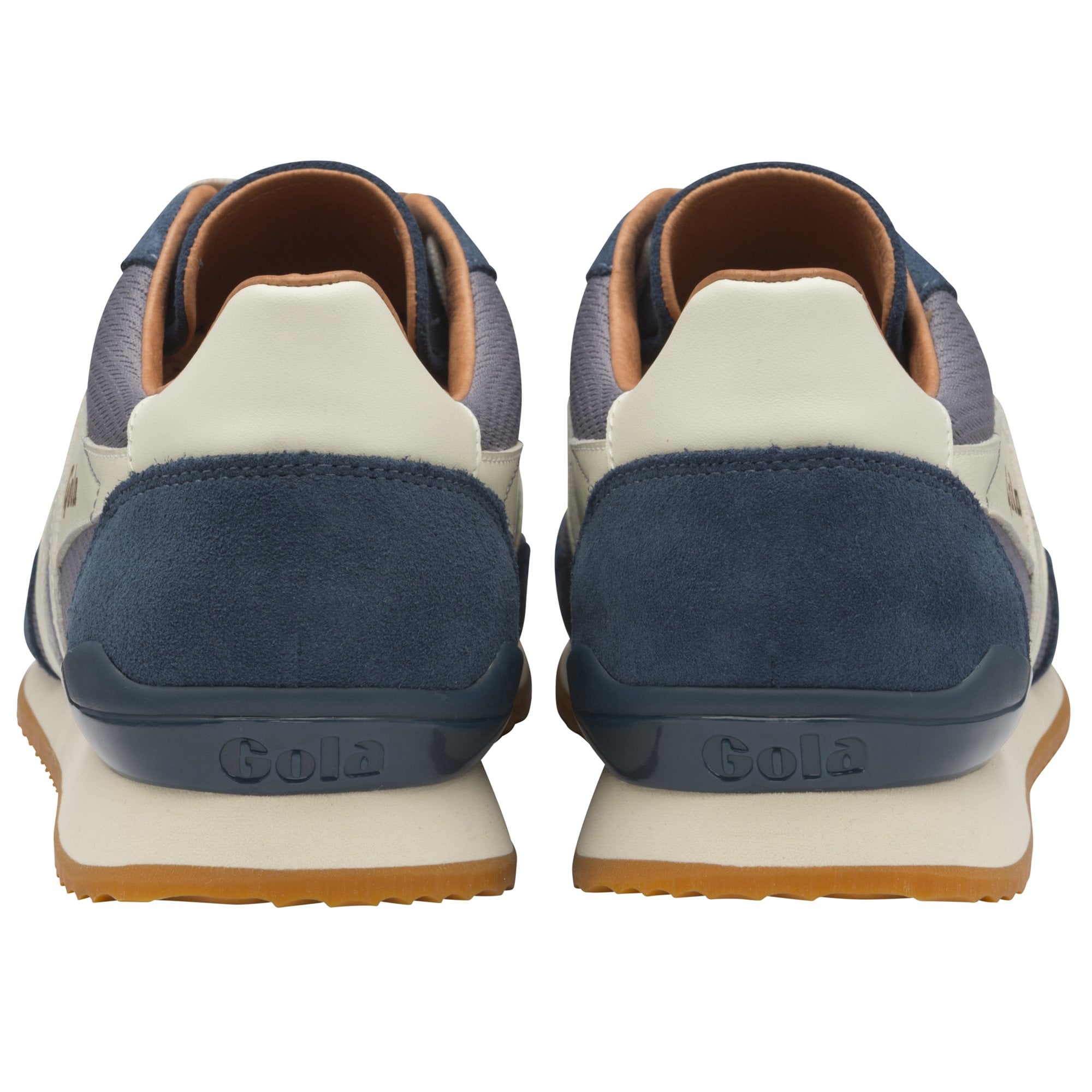 A rear view of both Gola men's Hurricane trainers in navy and grey.
