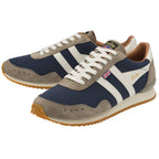 A pair of Gola men's sneakers in navy, grey, and white, angled together.