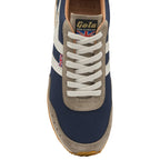 Top-down view of a single Gola men's sneaker, navy, grey, and white.