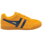 A right Gola men's Harrier trainer in sunflower and navy, positioned on a white background.
