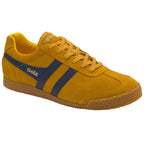 A left Gola men's Harrier trainer in sunflower and navy, positioned on a white background.
