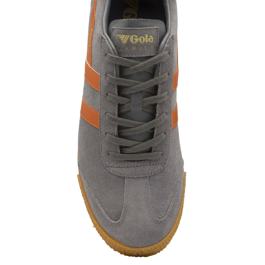 Top-down view of a Gola men's Harrier sneaker, focusing on laces and toe.