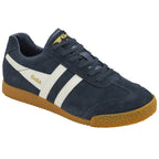 A single Gola men's Harrier sneaker in navy with white stripes, angled slightly.
