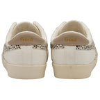 Back view of a pair of Gola women's shoes in off-white with leopard print detail.