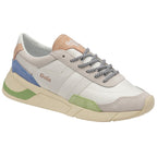 Side view of a Gola women's sneaker in off-white, blue, peach, and green.