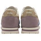 Back view of a pair of Gola women's trainers in cream, gold, purple, and blue.