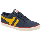 A navy and yellow Gola sneaker, angled to the left, on a white background.