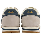 The back view of a pair of Gola Daytona trainers showing the navy Gola logo.
