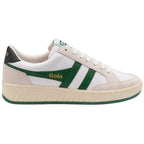 A single white and green Gola sneaker from the side.