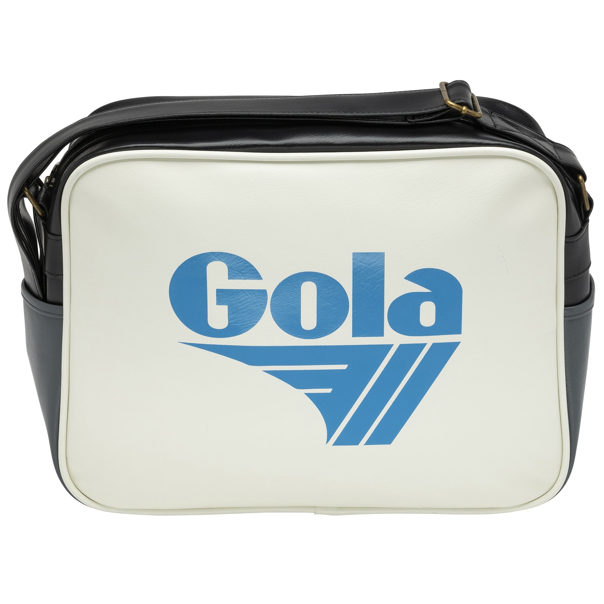 A white and black messenger bag with the blue Gola logo on the front.
