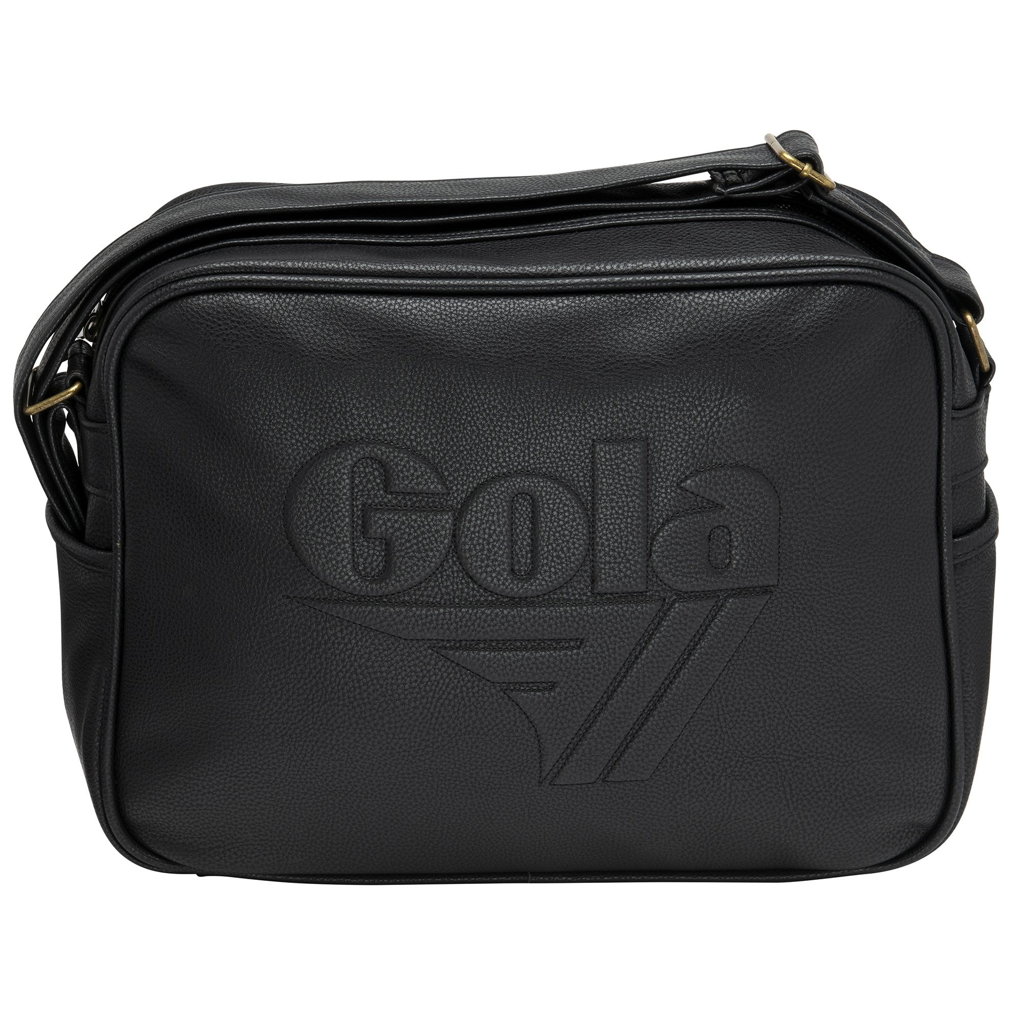Black Gola messenger bag with the brand logo debossed on the front.