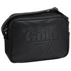 Black Gola messenger bag, angled to show the side pocket.