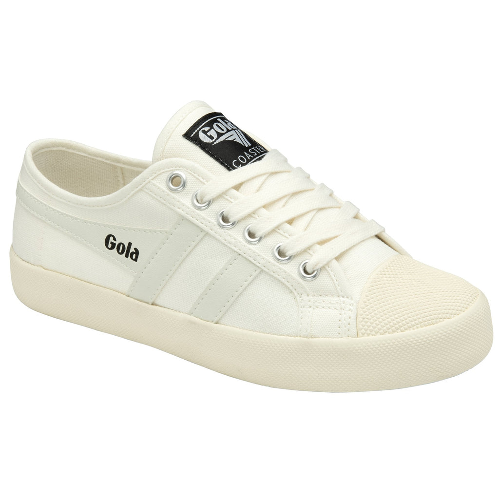 A white Gola Coaster shoe with black lettering.