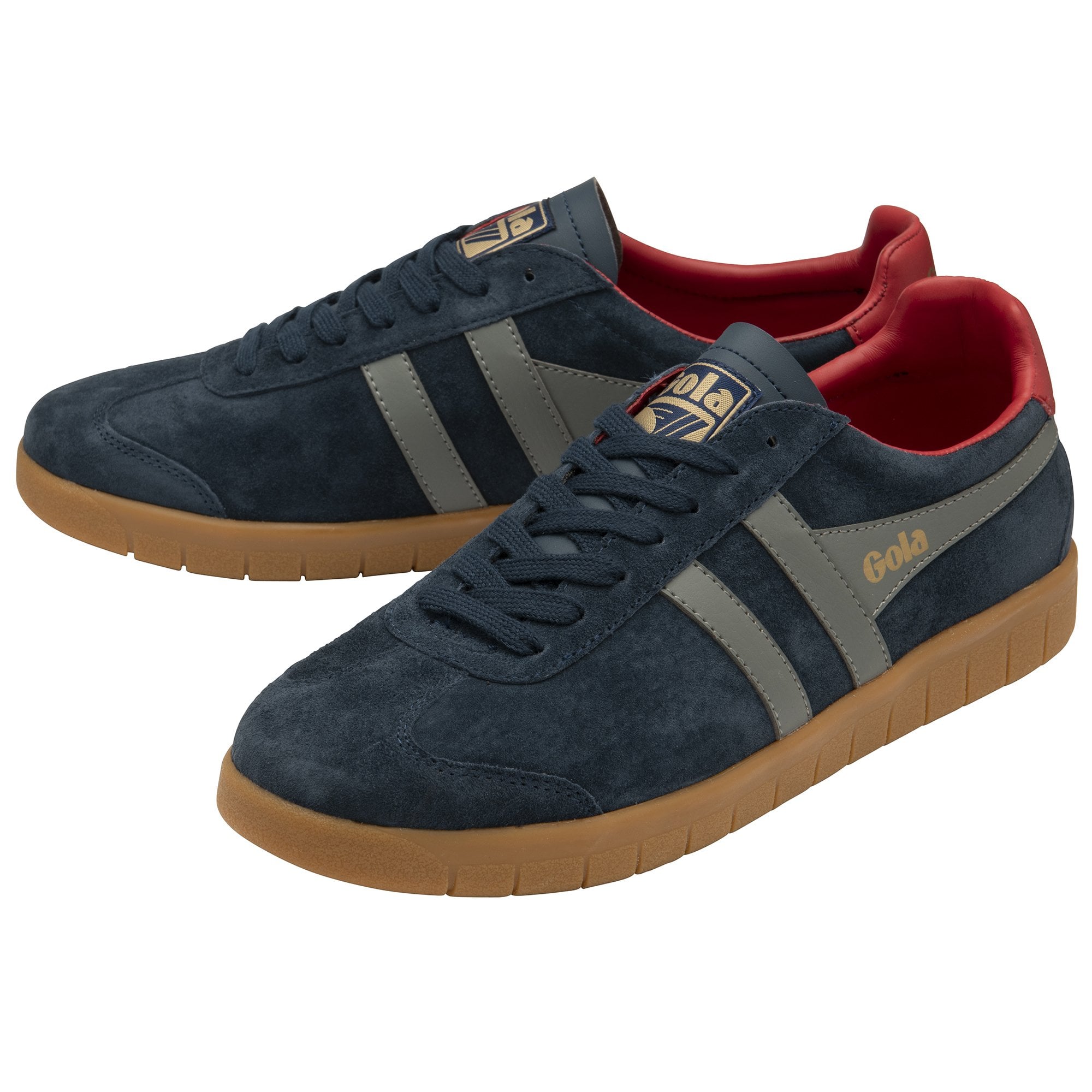 A pair of Gola men's sneakers in navy, gray, and red.