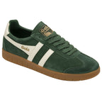 A single dark green Gola low-top sneaker with white side stripes and a tan gum sole.