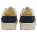 Rear view of a pair of Gola men's sneakers in white, gold, and navy.