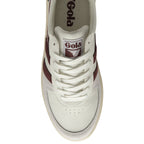Top down view of a Gola men's sneaker in white and burgundy.