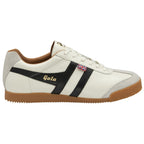 Side profile of the Gola Elan trainer in off-white with black stripe.