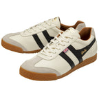Pair of Gola Elan trainers in off-white with black stripe and red, white, and blue flag.