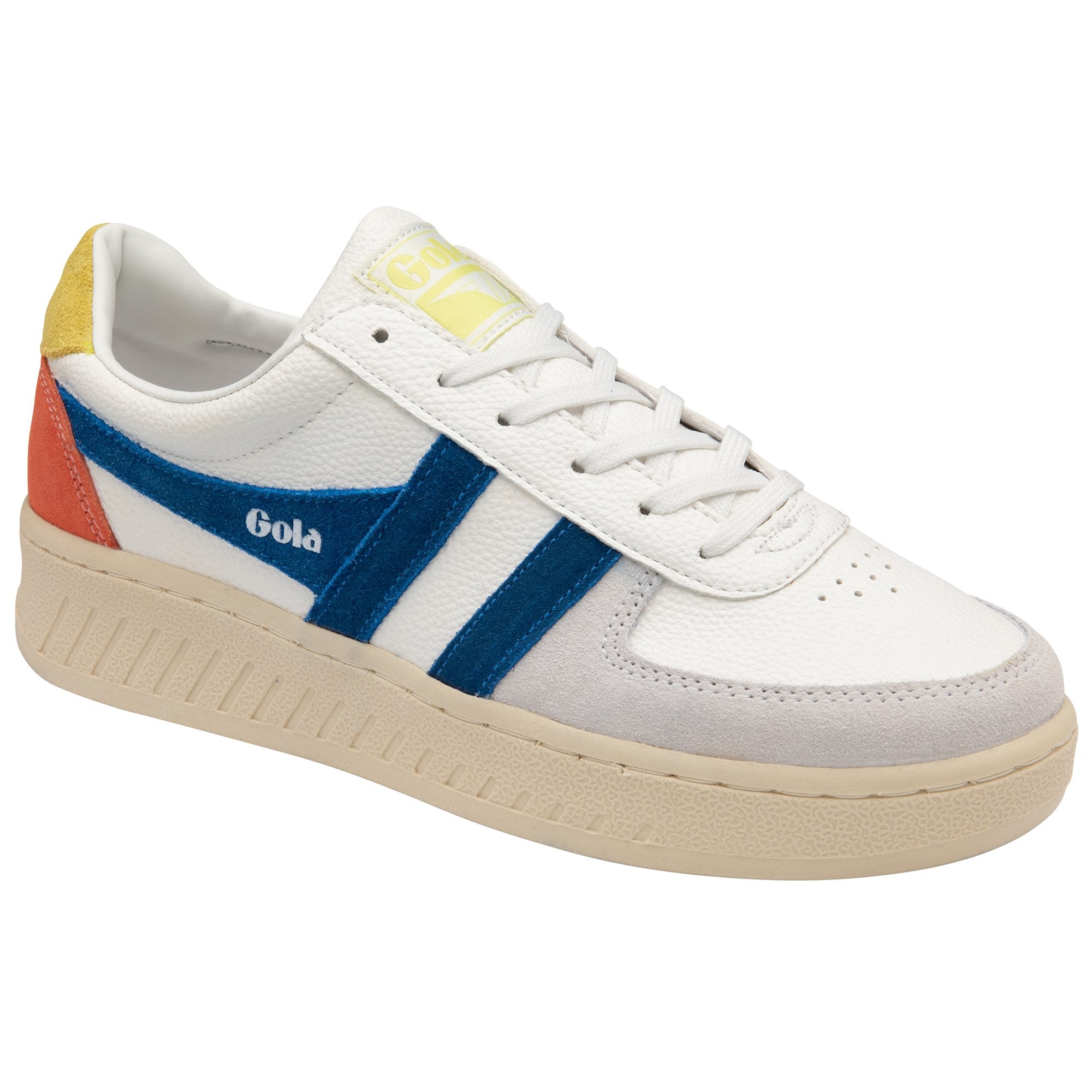 A Gola sneaker with a white and blue design on a white background.