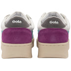Rear view of two Gola sneakers, highlighting purple heel accents and branding.