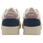 The rear view of two Gola sneakers, showing pink and navy details.