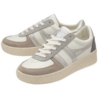 Pair of Gola Women's Daytona sneakers in Off White, Silver, and Ash.