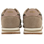 The back view of a pair of Gola women's Orchid platform sneakers in khaki and dusty rose.