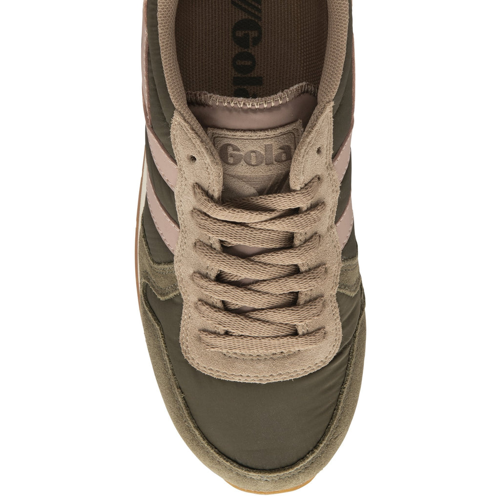 The top-down view of a single Gola women's Orchid platform sneaker in khaki and dusty rose.