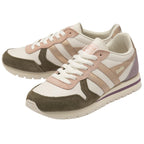 Pair of Gola women's trainers in white, gold, lavender, and olive, shown at an angle.
