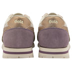 Rear view of two Gola women's trainers, highlighting the lavender and gold accents.