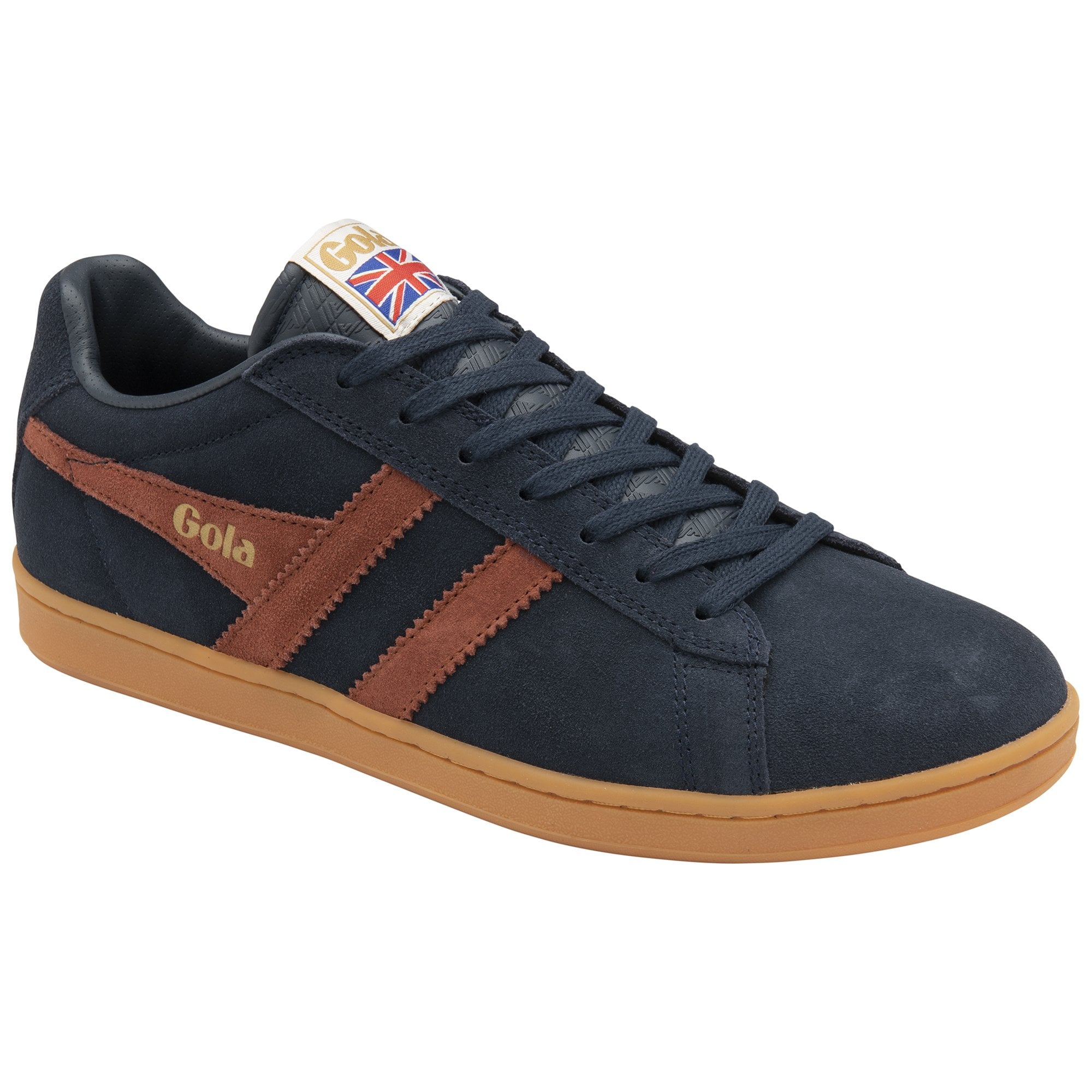 A single navy blue and brown Gola men's sneaker at an angle.