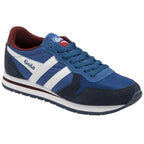Blue and white Gola men's sneaker at an angle.