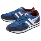 Pair of blue and white Gola men's sneakers at an angle.