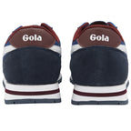 Pair of blue and white Gola men's sneakers from behind.