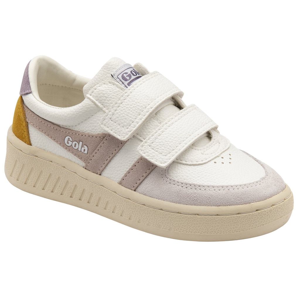A kids Gola sneaker with two hook and loop fasteners on a white background.