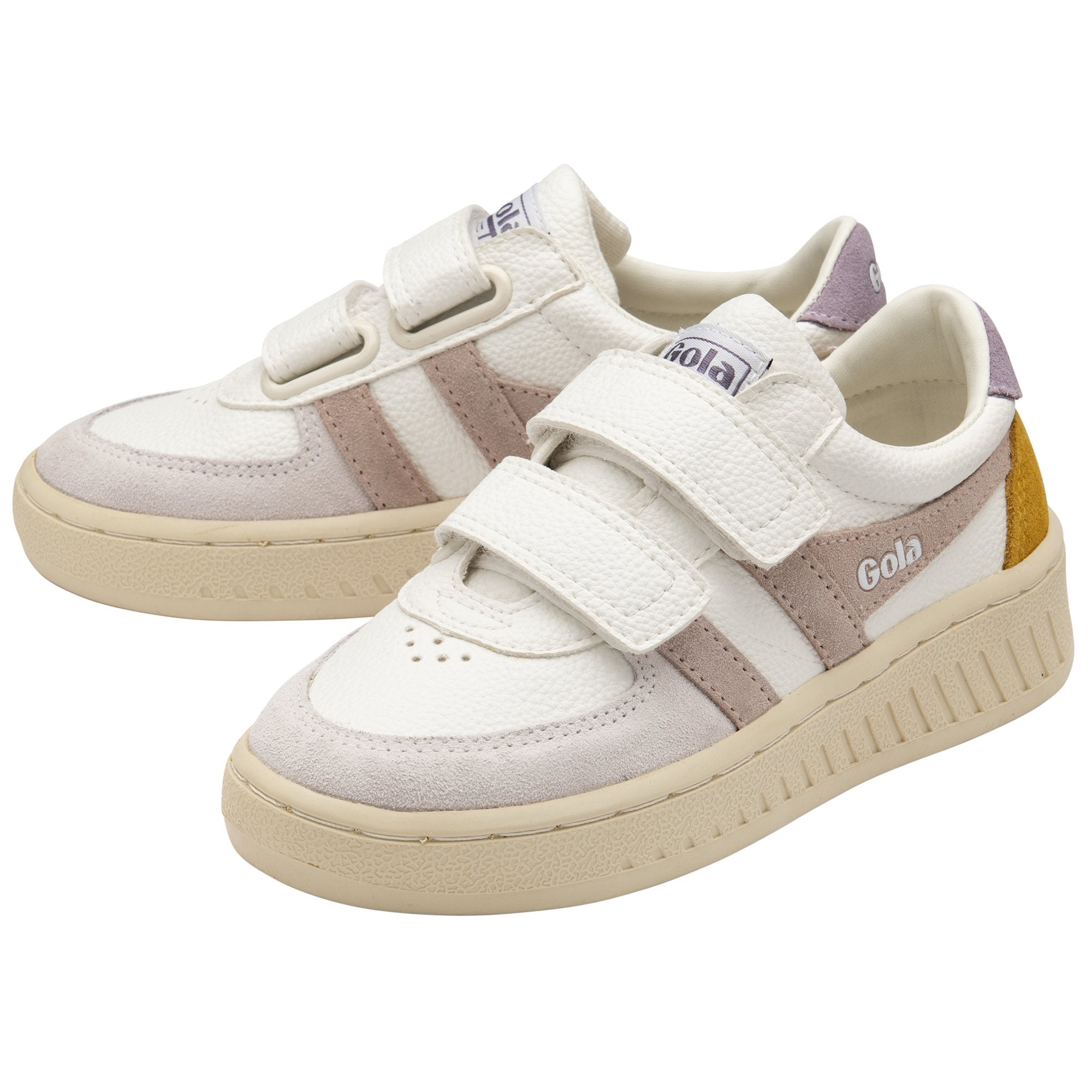 A pair of Gola kids sneakers with hook and loop fasteners on a white background.