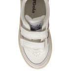 A top-down view of a Gola kids sneaker with two hook and loop fasteners on a white background.