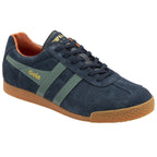 A single Gola men's Harrier sneaker in navy and khaki, angled view.