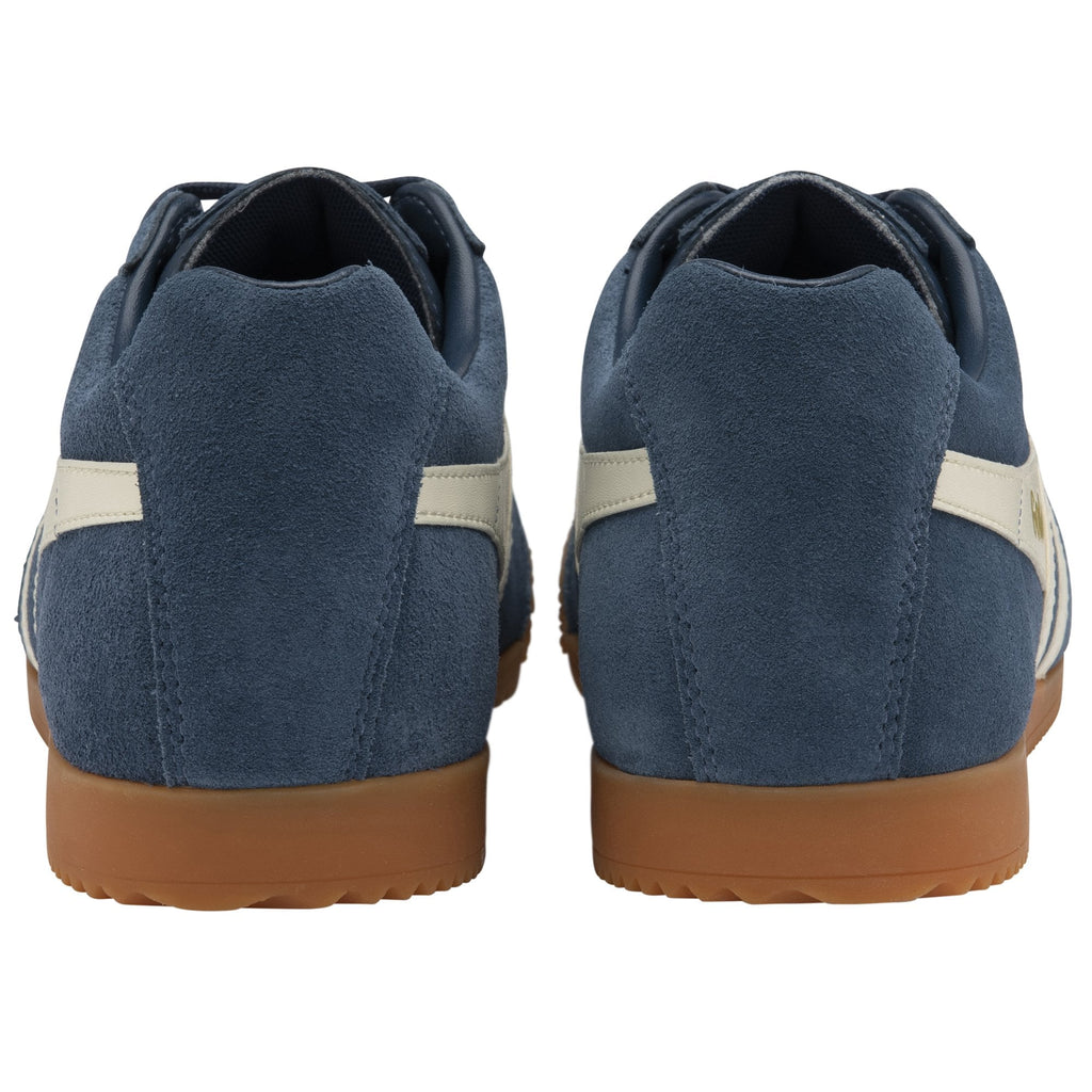 Back view of two navy Gola sneakers, highlighting the heel and gum sole.