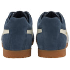Back view of two navy Gola sneakers, highlighting the heel and gum sole.