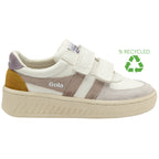 A recycled Gola kids sneaker with hook and loop fasteners on a white background.